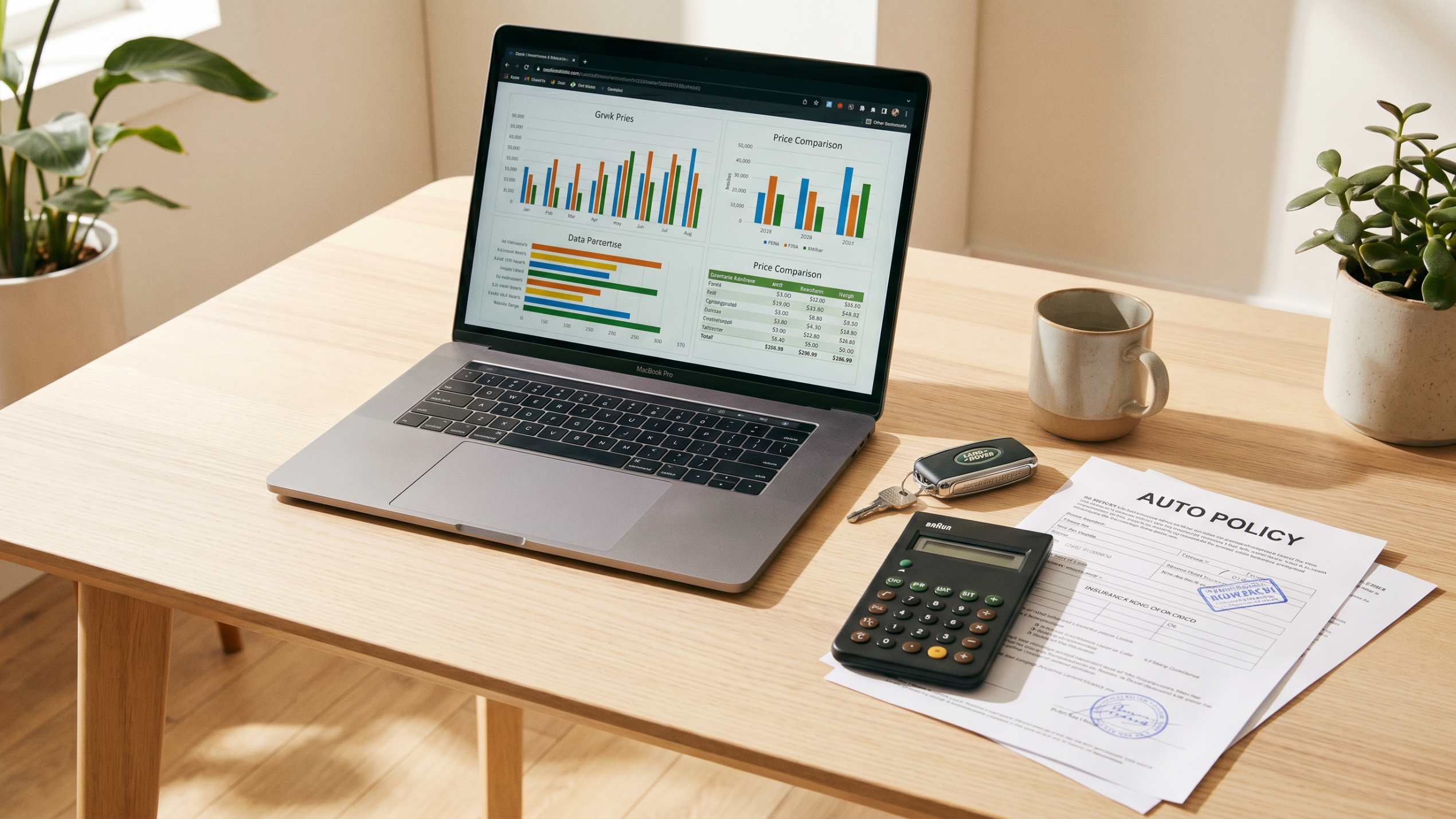 Comparaison des tarifs d'assurance auto sur un bureau