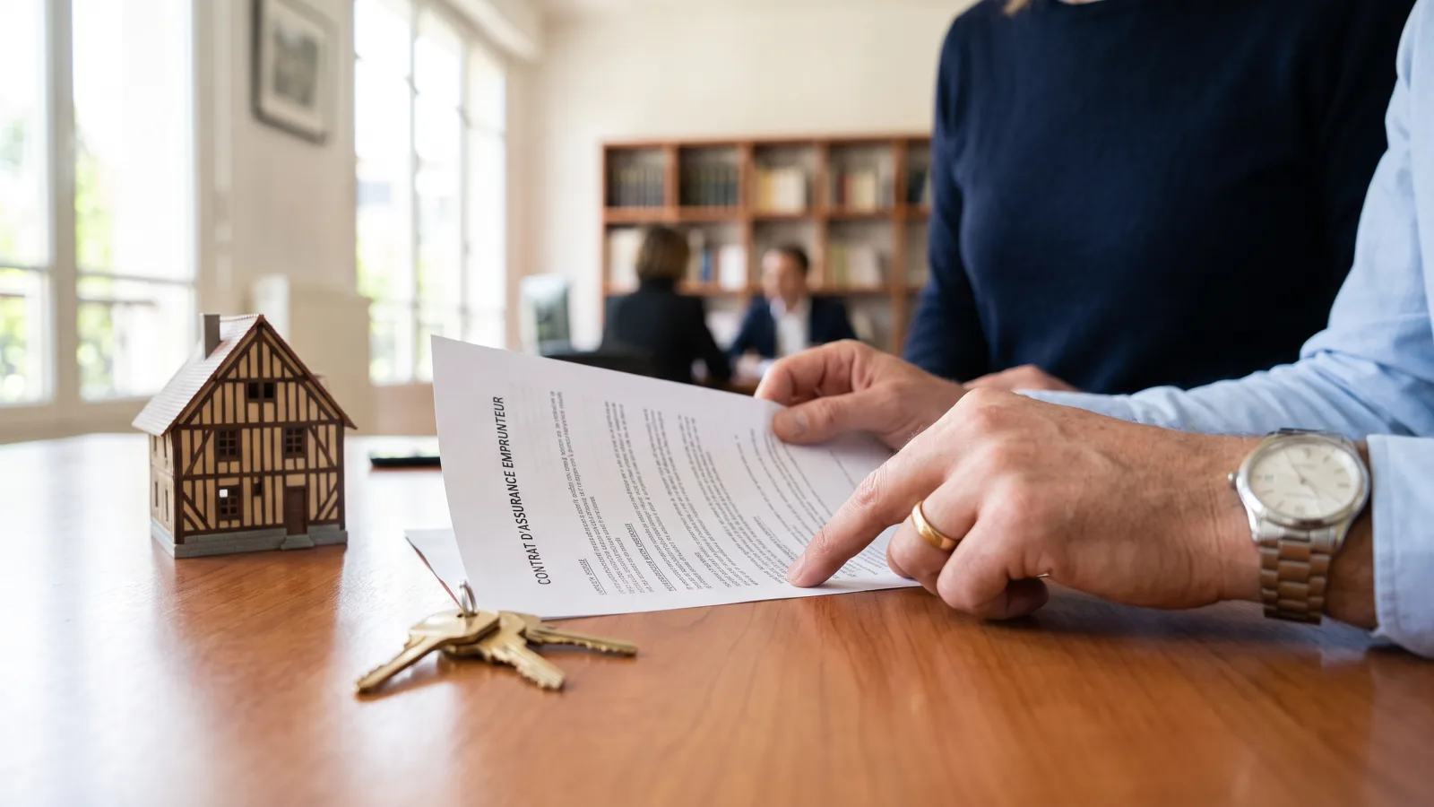 Couple examinant les documents d'assurance emprunteur pour un prêt immobilier